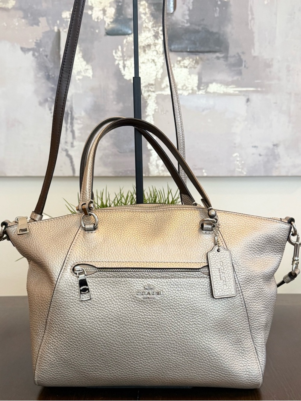 Coach Metallic Silver Pebbled Leather Satchel